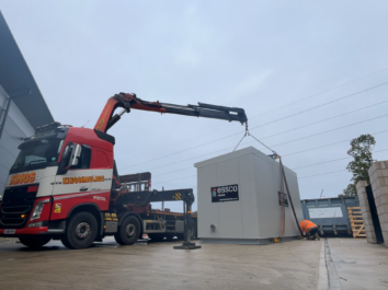 Packaged plant room being loaded for delivery