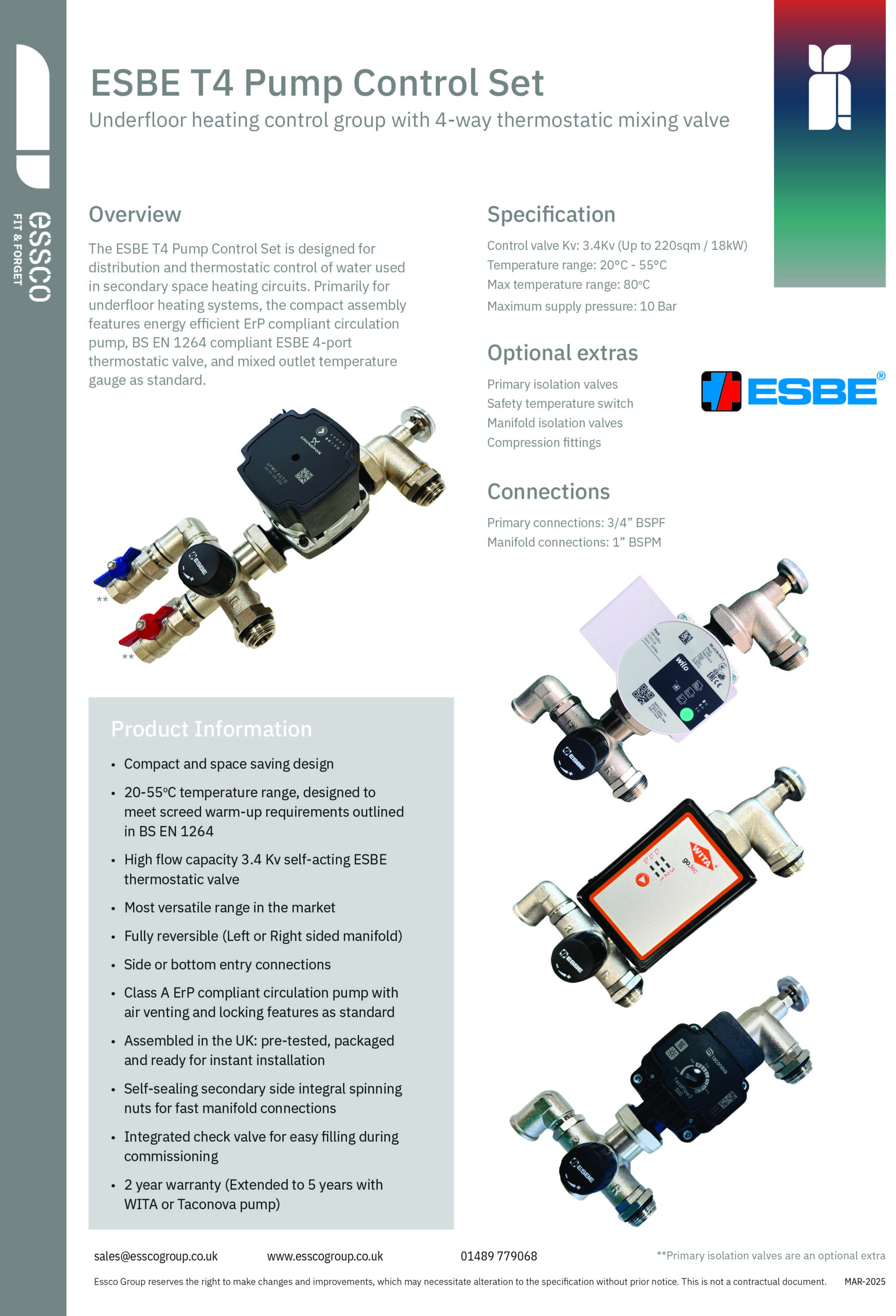 ESBE T4 UFH Pump Pack Data Sheet